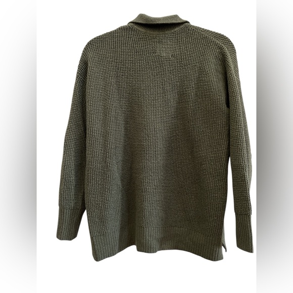 Aerie Waffle Knit Collared Sweater Pullover Olive Green XS | Cozy Split Hem Knit - Picture 2 of 5